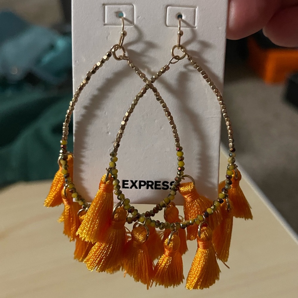 *New* Orange Tassels with Gold Bead Accents Earrings